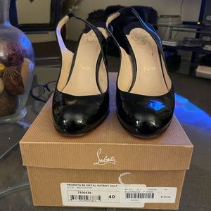Black Patent Leather Christian Louboutins Slingbacks, Size 40 (Us 10)